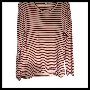 Liz Claiborne XL Top Long Sleeve Striped Red Ivory Casual Tee